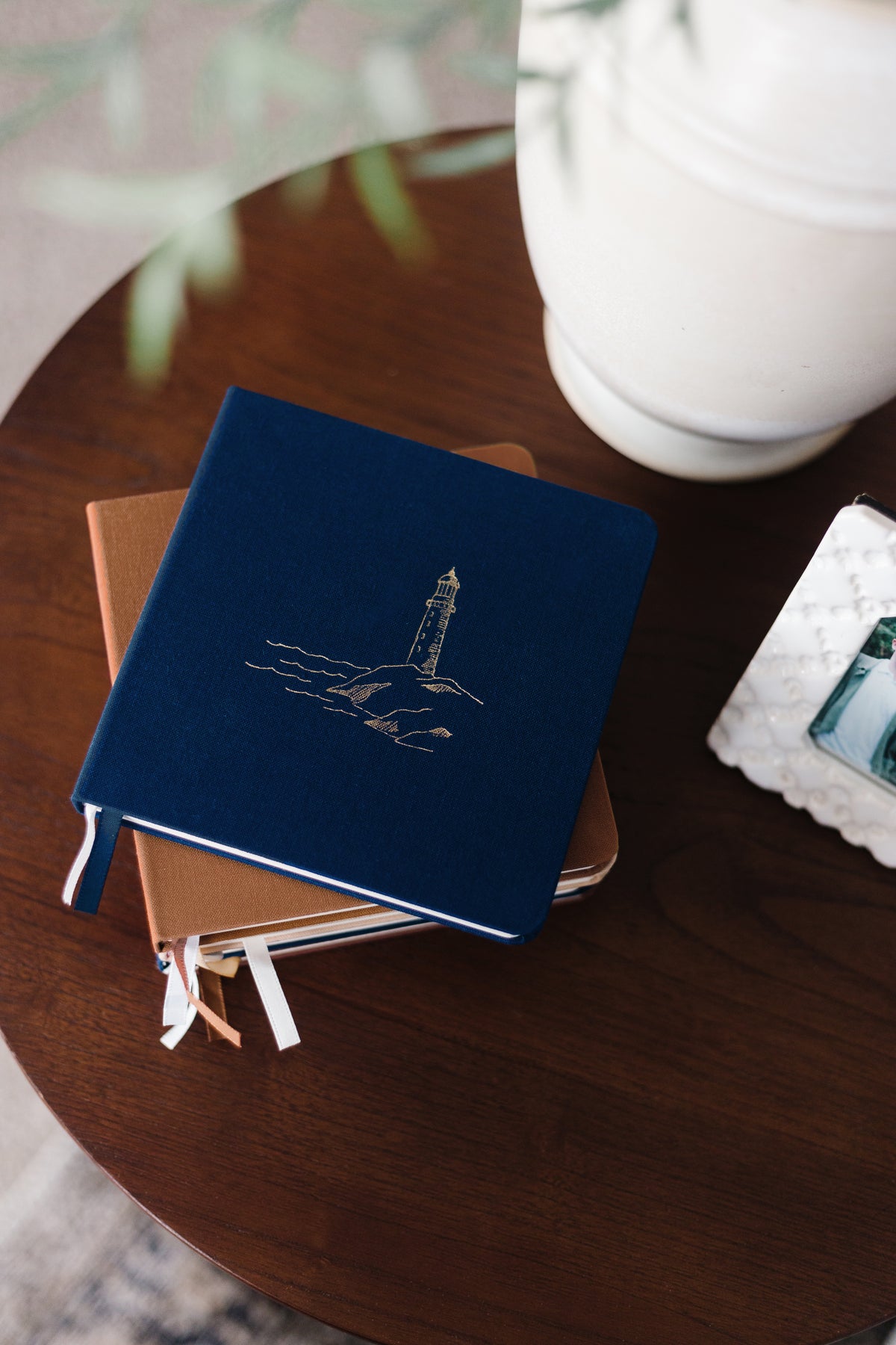 Custom Logo Foil Embossed Square Linen Notebooks | Navy & Browns