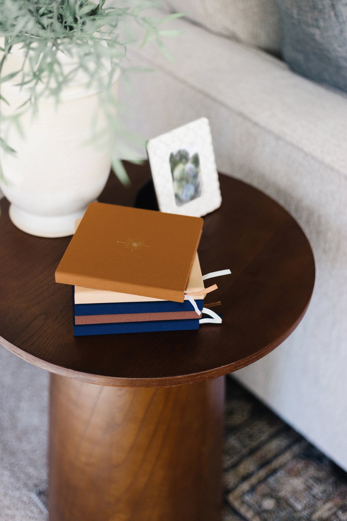 Custom Logo Foil Embossed Square Linen Notebooks | Navy & Browns