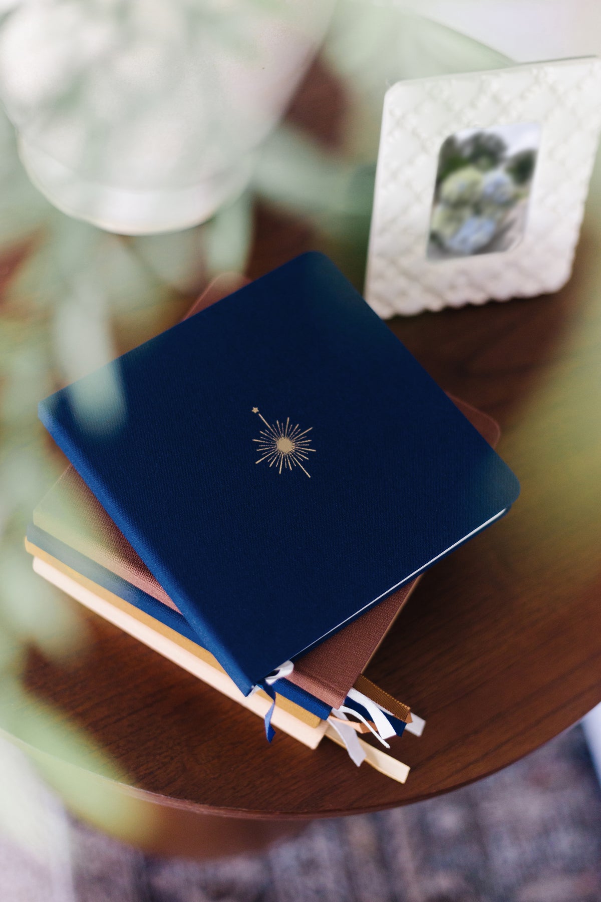 Custom Logo Foil Embossed Square Linen Notebooks | Navy & Browns