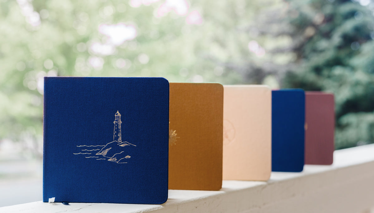 Lighthouse Foil Embossed Square Linen Notebook