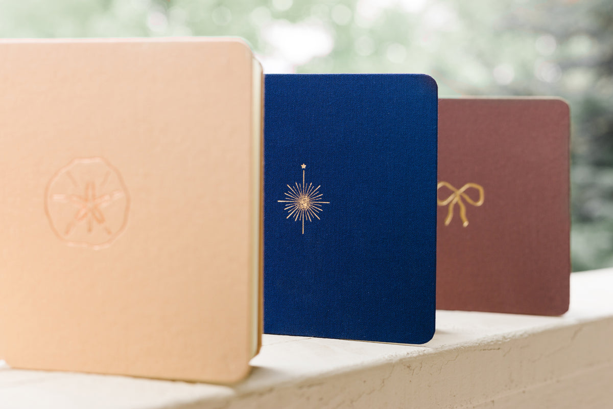 Vintage Bow Foil Embossed Square Linen Notebook