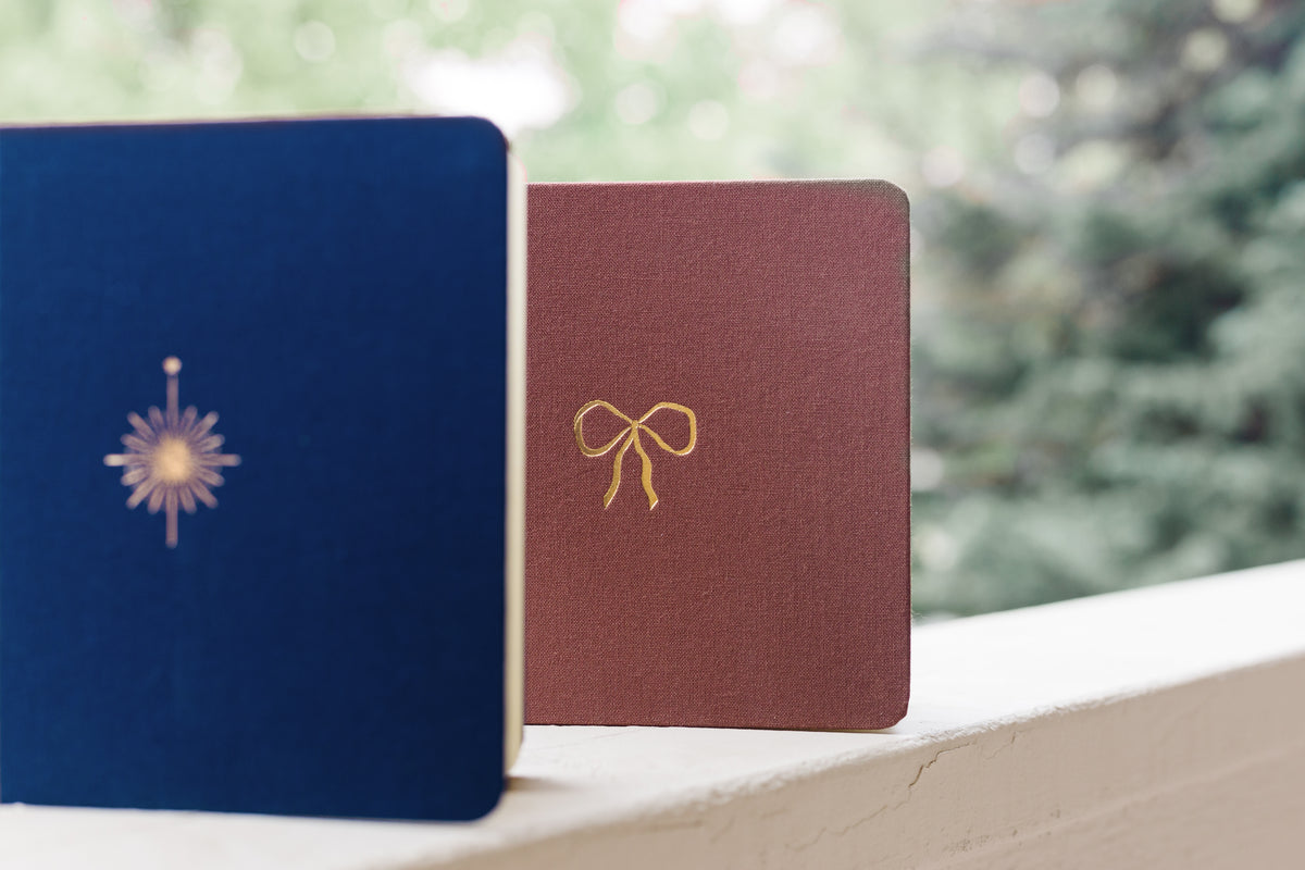 Vintage Bow Foil Embossed Square Linen Notebook