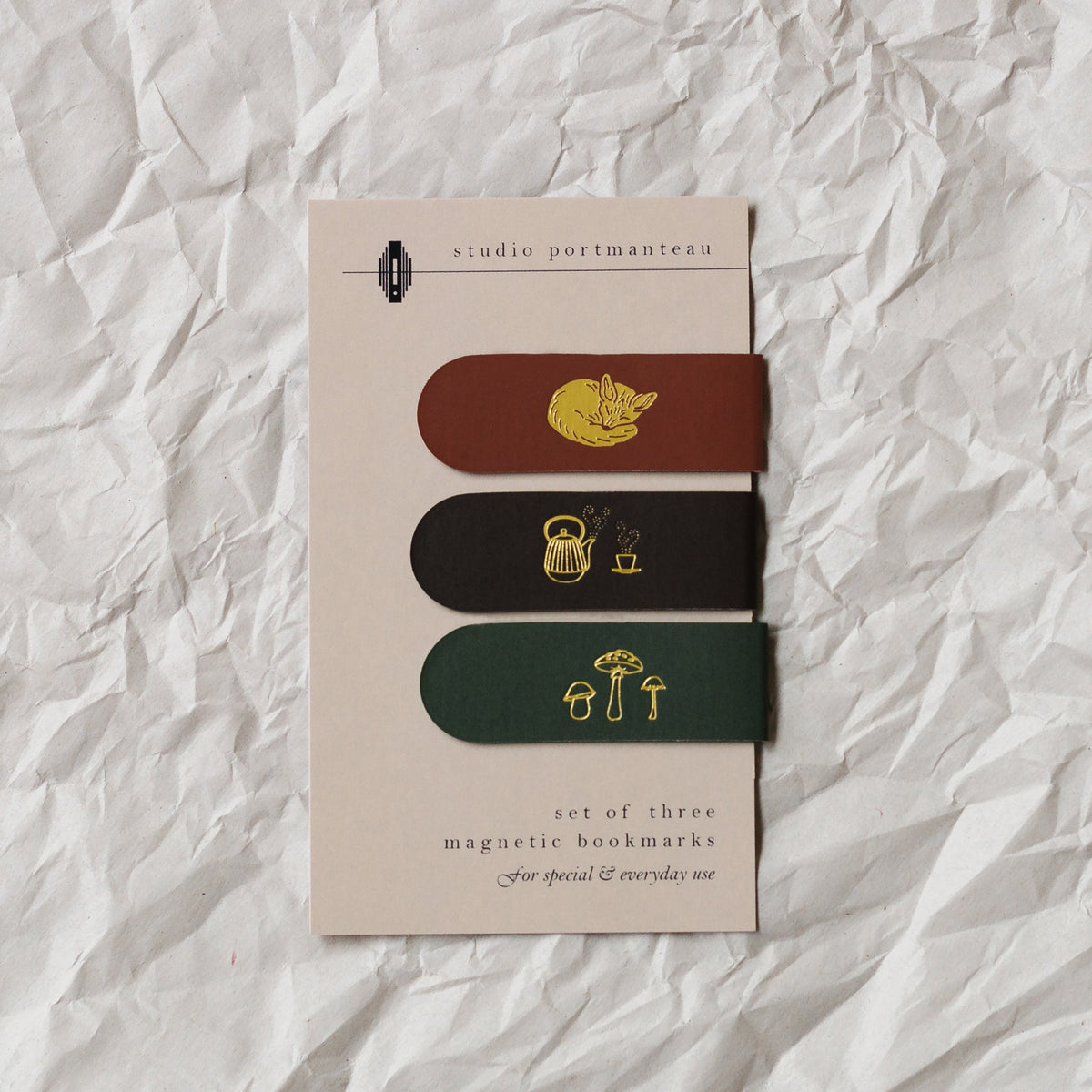 Woodland Treasures Gold Foil Magnetic Bookmark Trio