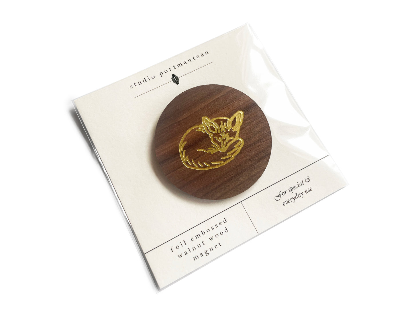 Sleeping Fox Walnut Wood Magnet