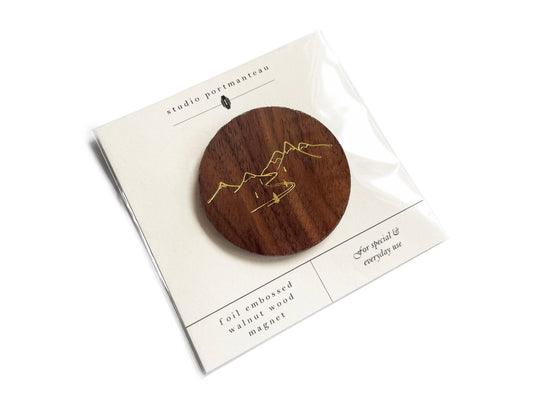 Snow Capped Mountains Walnut Wood Magnet - Studio Portmanteau