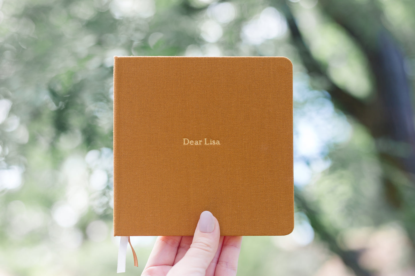Custom Text Foil Embossed Square Linen Notebook | Navy & Browns