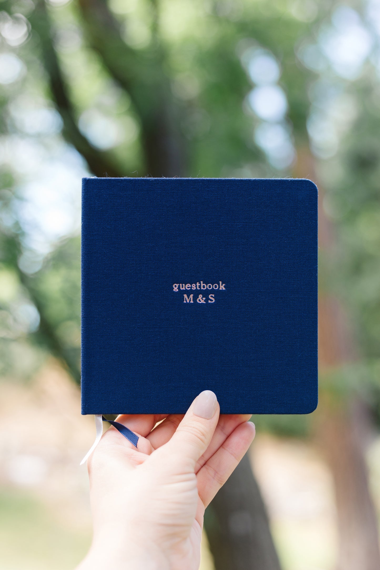 Custom Text Foil Embossed Square Linen Notebook | Navy & Browns