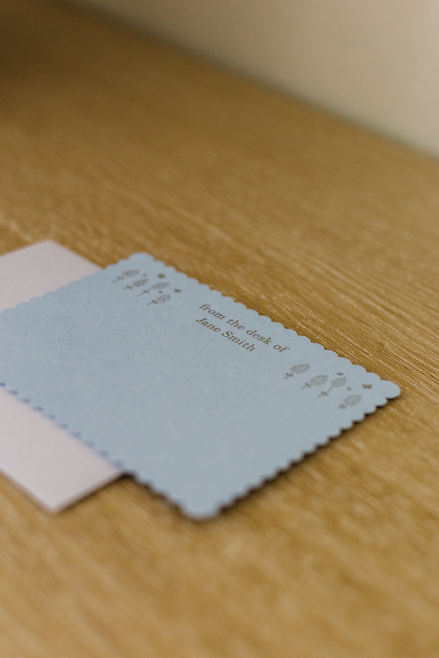 Custom Desktop Stationery | Wildflower Letterpress Scalloped Flat Note Card Set