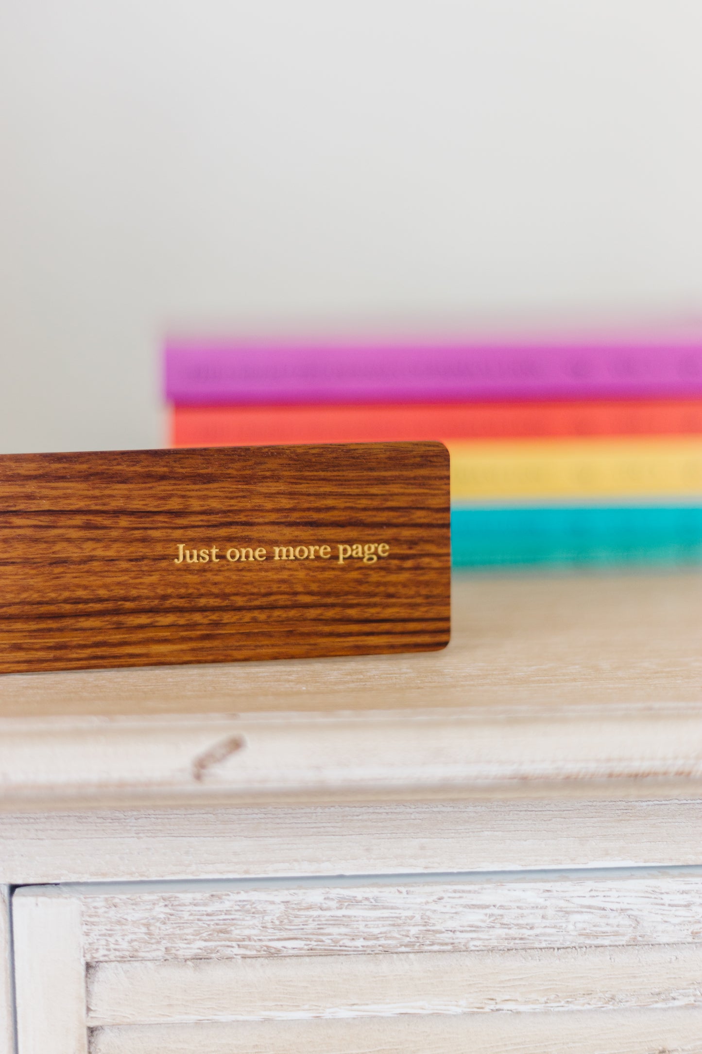 Just One More Page Foil Embossed Walnut Wood Bookmark