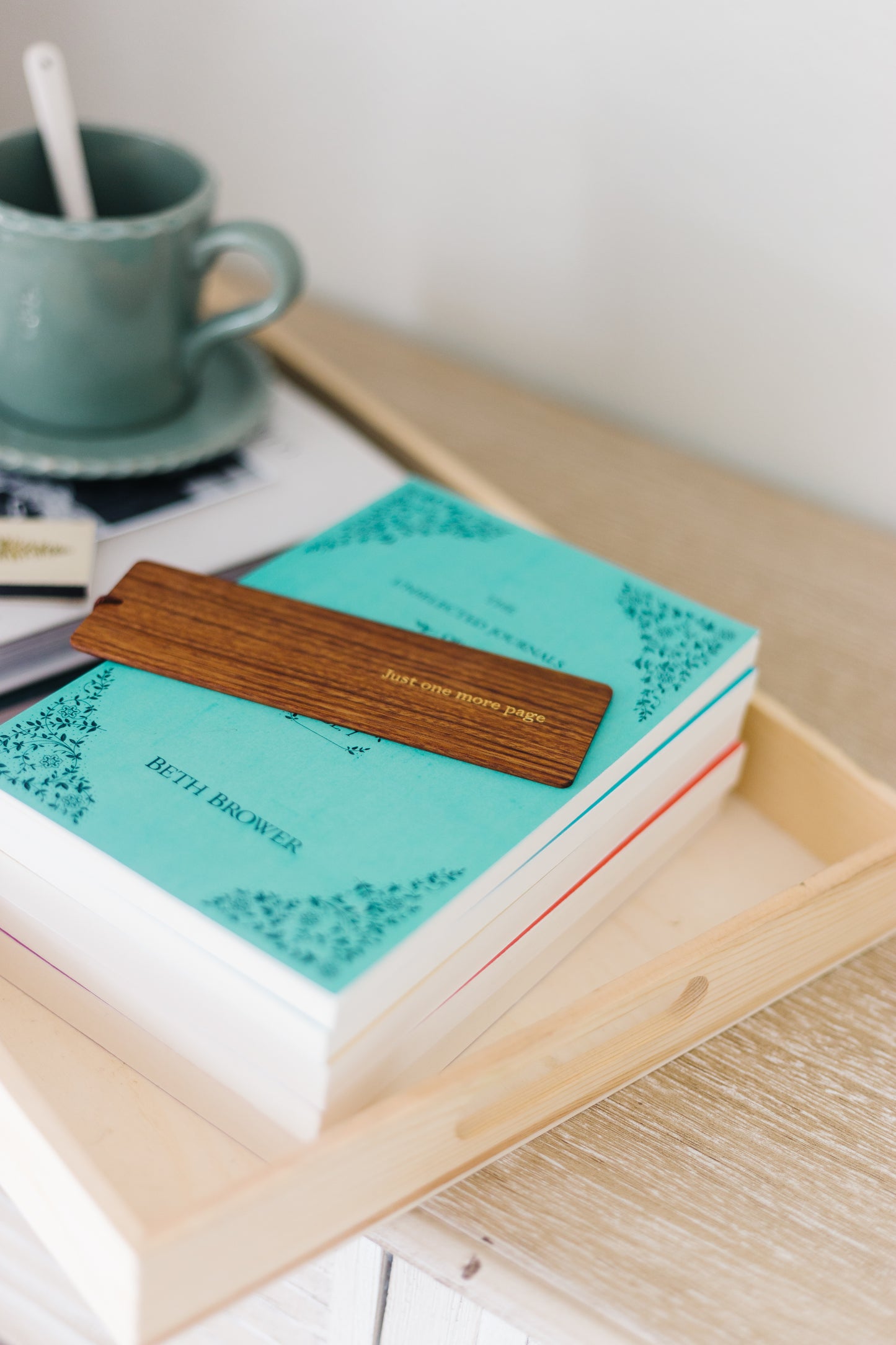 Just One More Page Foil Embossed Walnut Wood Bookmark