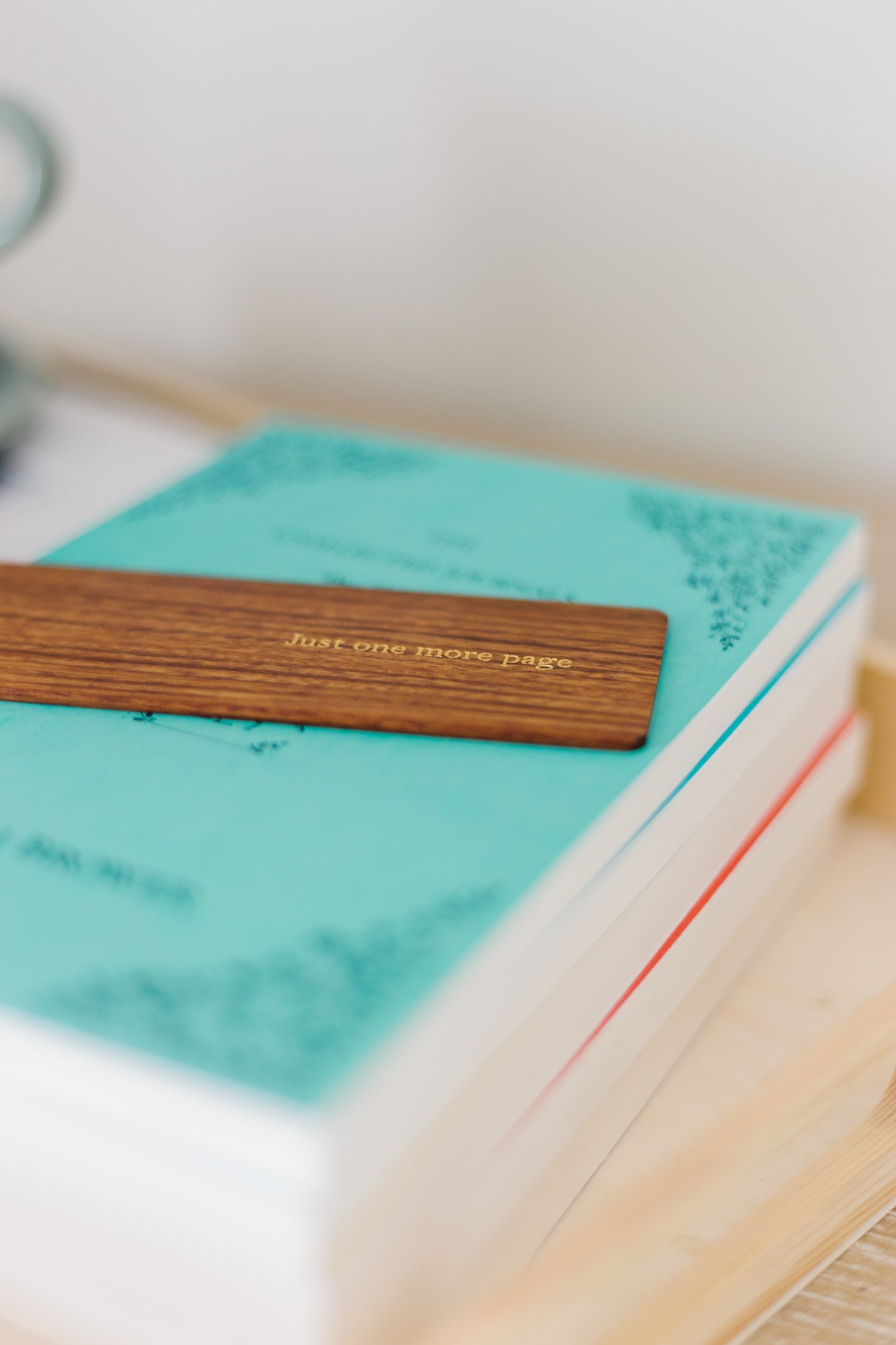 Just One More Page Foil Embossed Walnut Wood Bookmark