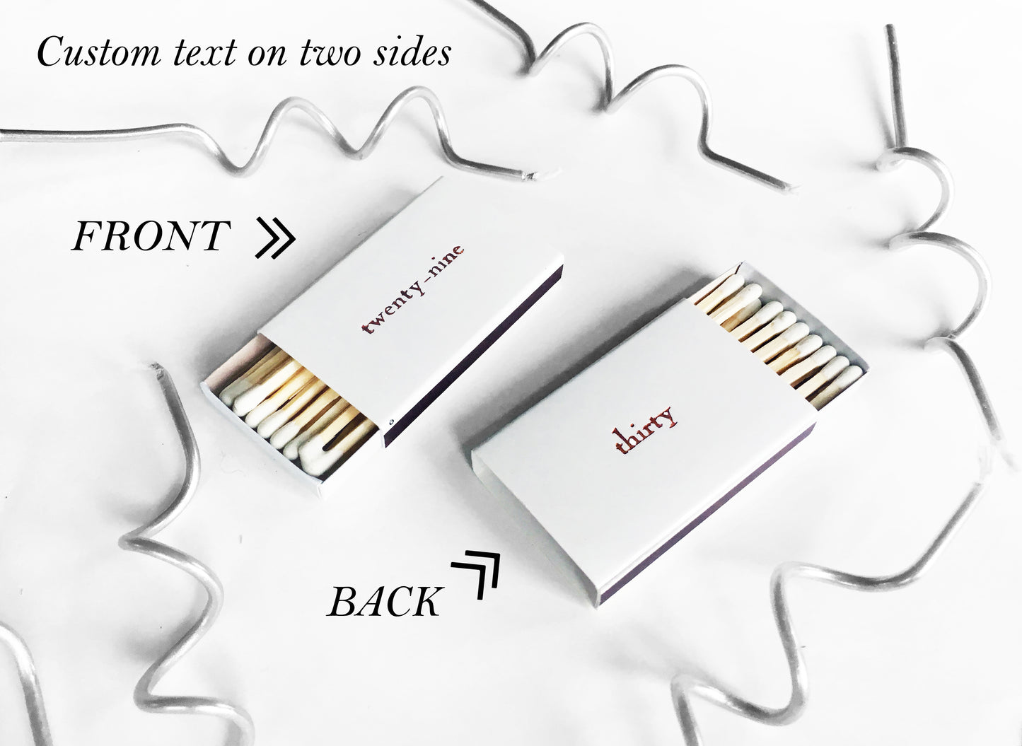 Double Sided Custom Text Foil Embossed Matchboxes - Studio Portmanteau